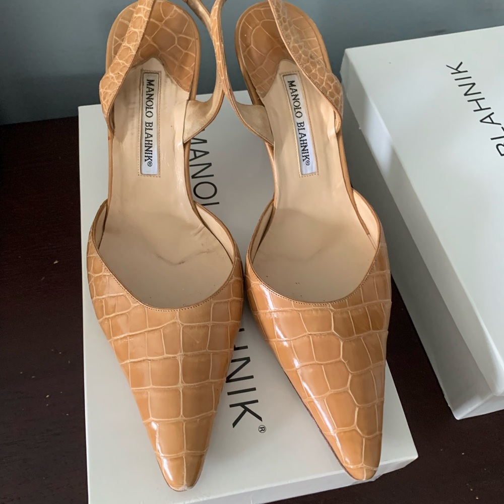 Manolo Blahnik crocodile sling back 40 1/2